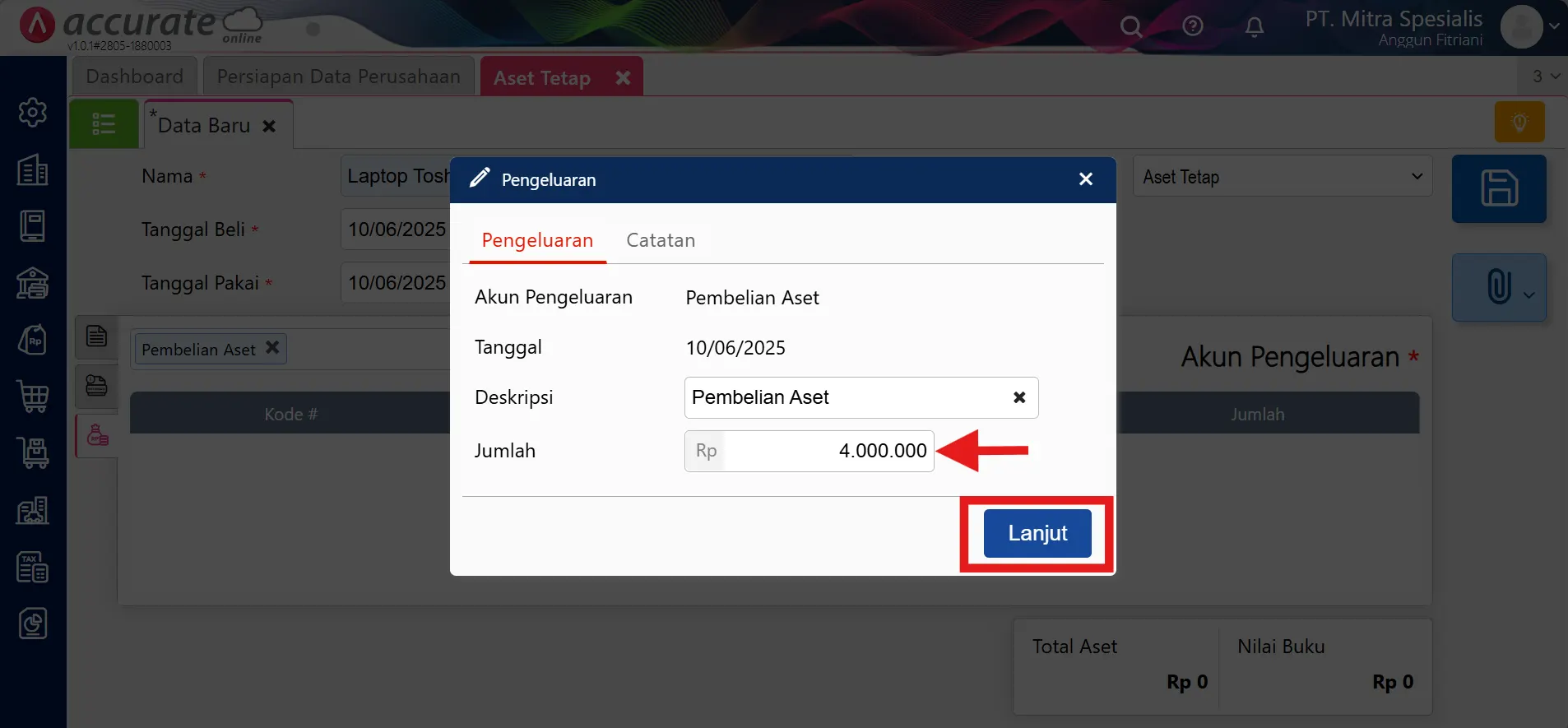 mencatat pembelian aset tetap melalui pembayaran